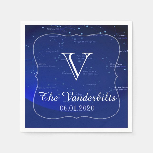 Serviettes En Papier Constellations sur Mariage bleu Napkin (Devant)