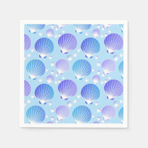 Serviettes En Papier Coquillages lavande et bleu sur bleu pâle