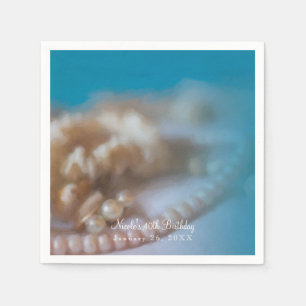 Serviettes En Papier Coquilles & Perles Élégant Mariage Bijoux Plage