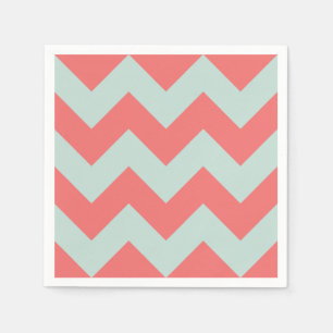 Serviettes En Papier Corail et Menthe vert moderne Chevron