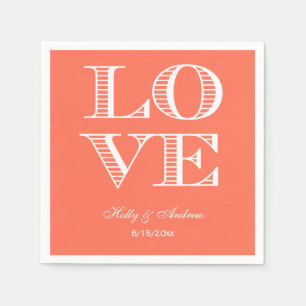 Serviettes en papier corail, LOVE blanc