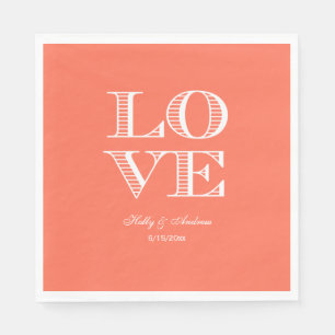 Serviettes en papier corail, LOVE blanc