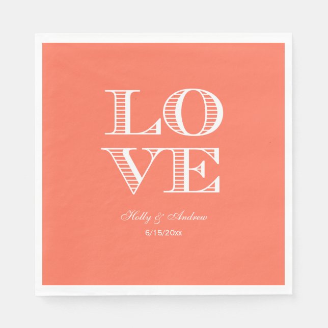 Serviettes en papier corail, LOVE blanc (Devant)