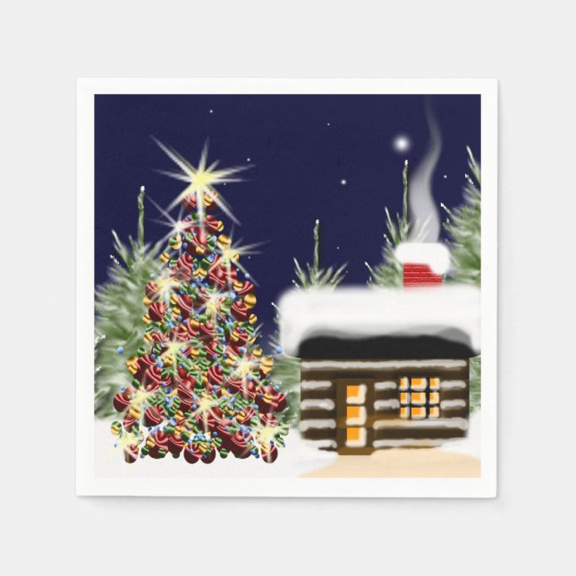 Serviettes En Papier Cosy Noël Cabine vacances Scène Noël Design (Devant)