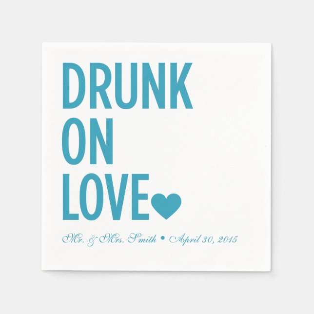 Serviettes En Papier Couché sur Amour Mariage serviettes Bleu (Devant)