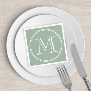Serviettes En Papier Couleur modifiable Monogramme blanc rond classique