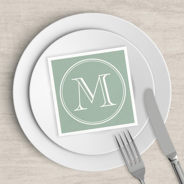 Serviettes En Papier Couleur modifiable Monogramme blanc rond classique (Créateur téléchargé)