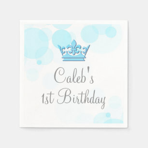 Serviettes En Papier Couronne bleue et points réception d'anniversaire 