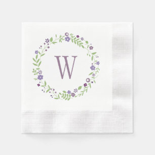 Serviettes En Papier Couronne florale violette verte rustique avec mono
