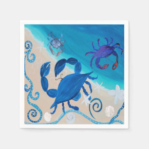 Serviettes en papier crabe bleu côtier de mon art