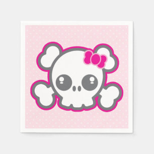 Serviettes en papier crâne ruban rose Kawaii