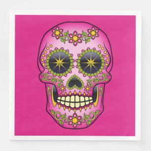 Serviettes En Papier Crâne sucre Magenta Floral