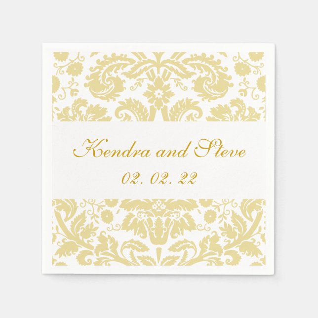 Serviettes en papier crème et Mariage damassé blan (Devant)