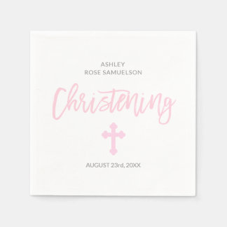 Serviettes En Papier Croix de FILLE blanche rose personnalisée