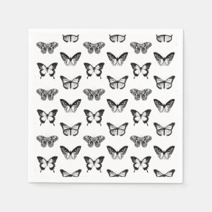 Serviettes En Papier Croquis de papillon, noir et blanc