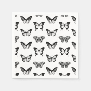 Serviettes En Papier Croquis de papillon, noir et blanc