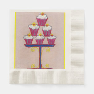 Serviettes En Papier Cupcake Art Imprimer avec cerise et Arrière - plan