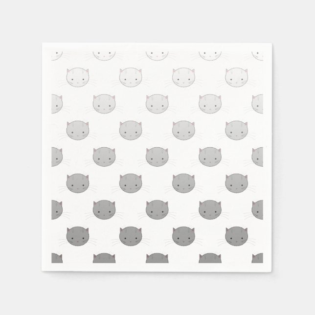 Serviettes En Papier Cute Chat fait face à Motif gris (Devant)