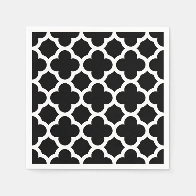 Serviettes En Papier Cute Noir Blanc Rétro Chic Trellis Motif (Devant)