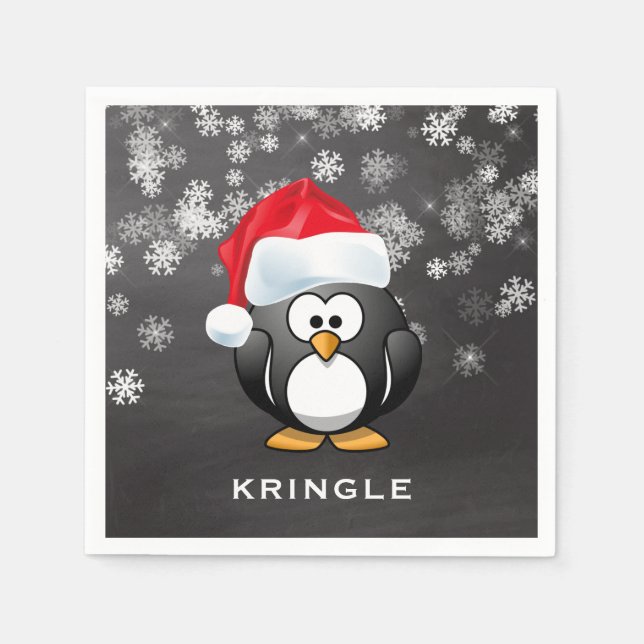 Serviettes En Papier Cute Penguin Père Noël Snowflakes Chalkboard Noël (Devant)