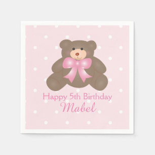 Serviettes En Papier Cute rose Ruban Teddy Bear Fille Anniversaire
