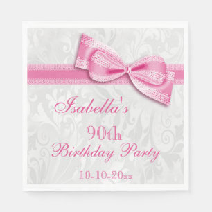 Serviettes En Papier Damask & Faux Bow Girls 90e anniversaire