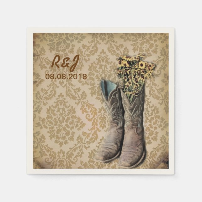 Serviettes En Papier damask fleur sauvage western country cowboy bottes (Devant)