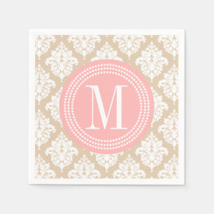 Serviettes En Papier Damassé beige de toile élégante personnalisée