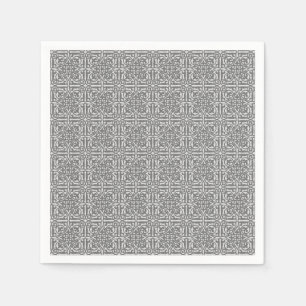 Serviettes En Papier Damassé médiéval Fleur-de-lis, gris argent