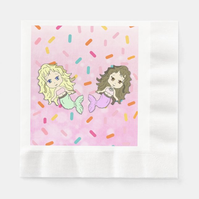 Serviettes en papier d'anniversaire avec sirène ro (Devant)