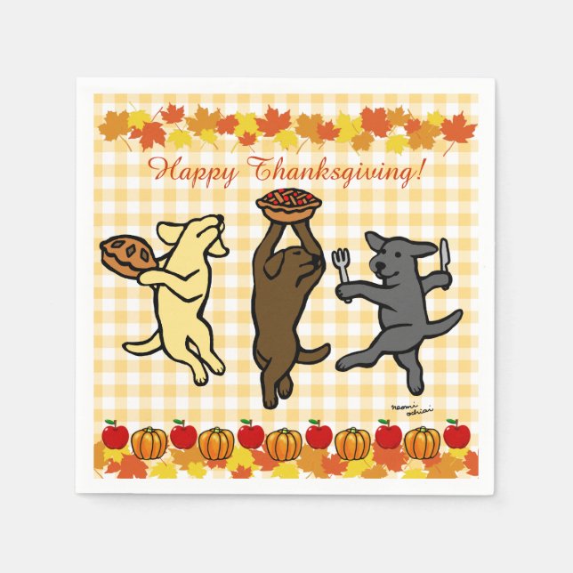 Serviettes En Papier Danse Labrador Trio Thanksgiving (Devant)