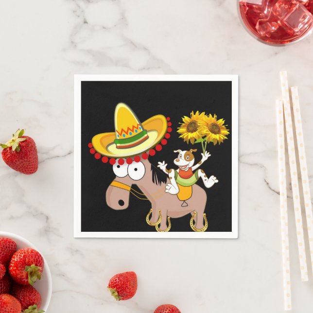 Serviettes en papier de Cheval Floral de tournesol (En situation)
