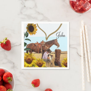 Serviettes en papier de Cheval Sunflower Cowboy