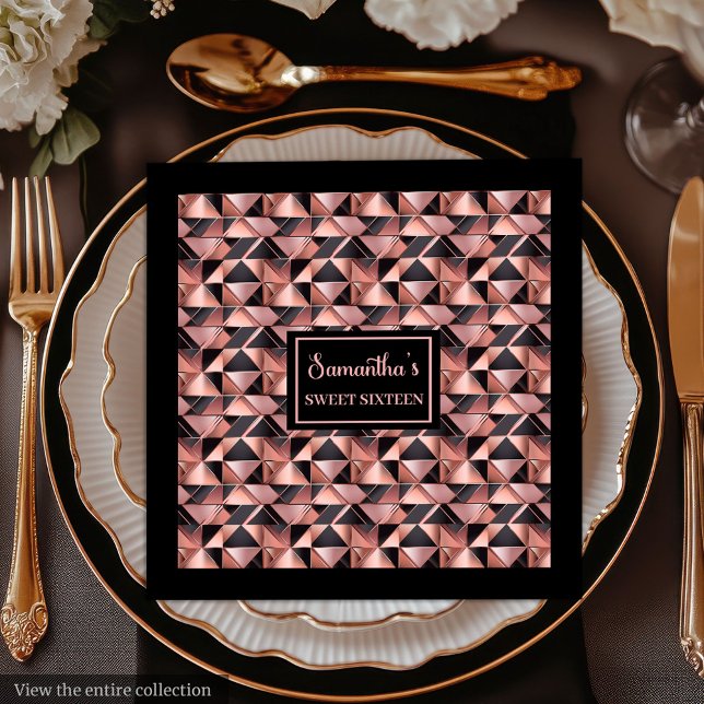 Serviettes en papier de couleurs tendances Rose Go (Trendy Colors Napkins Rose Gold Glitter & Black)