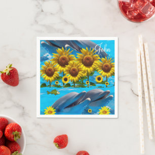 Serviettes en papier de dauphin de tournesol