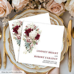 Serviettes en papier de mariage Rose Gold Burgundy