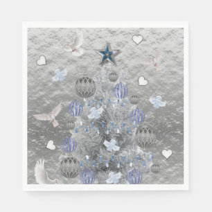 Serviettes en papier de Noël, Arbre argenté bleu j