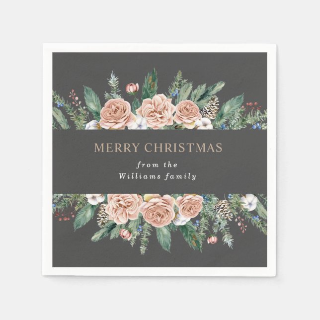 serviettes en papier de noël fleuri d'hiver modern (Devant)