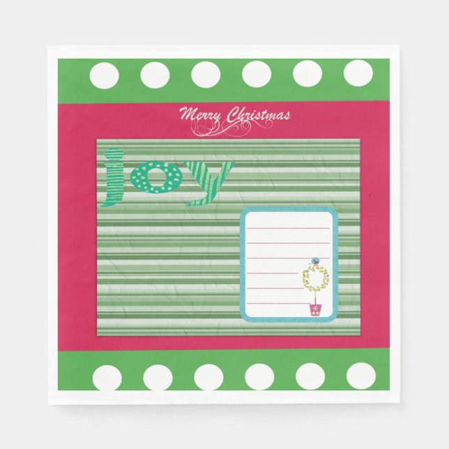 Serviettes en papier de Noël, Joy Red Green Stripe (Devant)