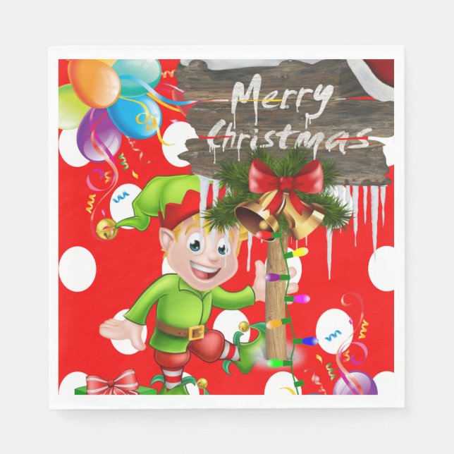 Serviettes en papier de Noël, Joyeux elfe de Noël (Devant)