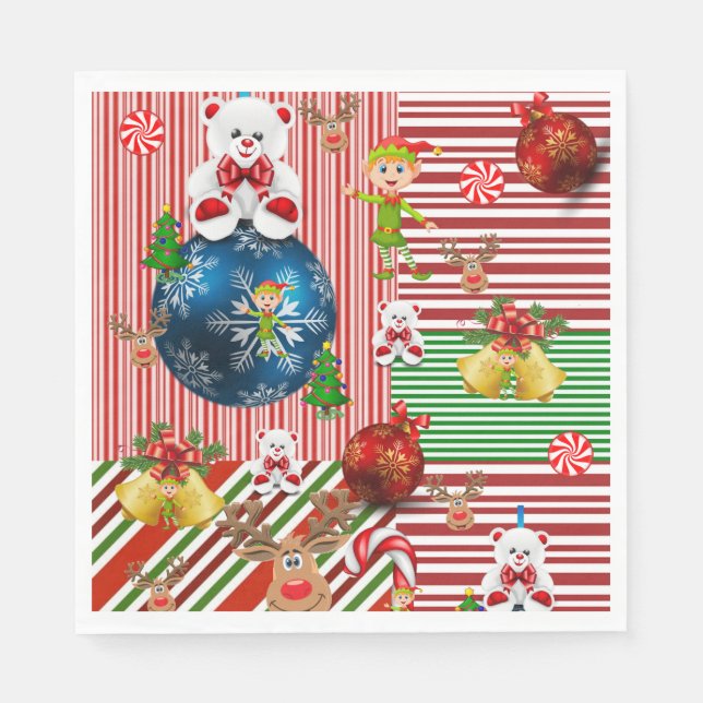 Serviettes en papier de Noël, Joyeux ours en peluc (Devant)