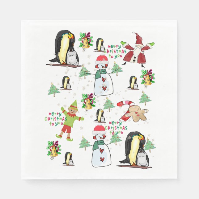 serviettes en papier de Noël, Joyeux pingouin de N (Devant)