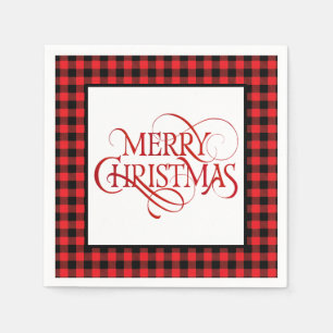 Serviettes en papier de Noël rouge et noir à carre