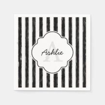 Décontracté Black Peint Stripes Monogramme et nom