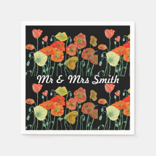 Serviettes en papier décor orange pavot shabby noi