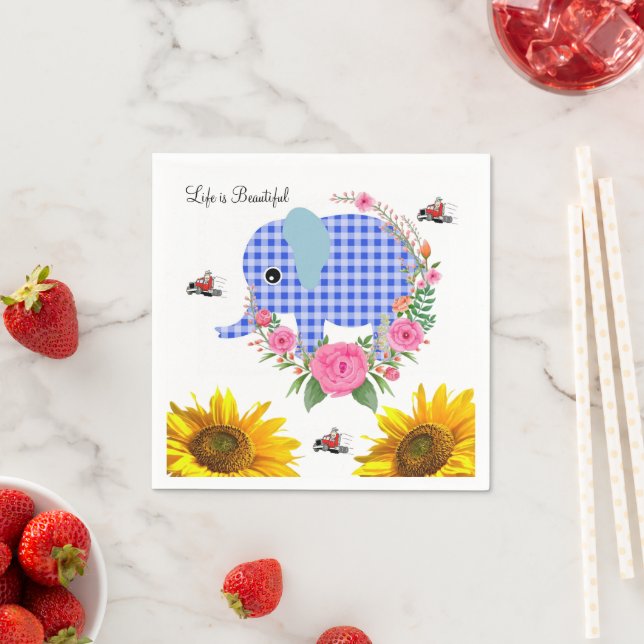 Serviettes en papier d'éléphant bleu floral de tou (En situation)