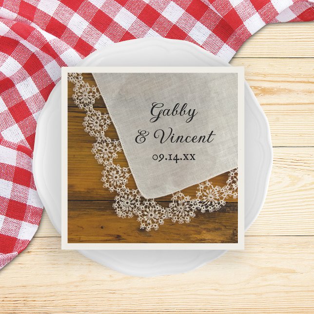 Serviettes En Papier Dentelle de campagne et Mariage en bois de grange (Créateur téléchargé)
