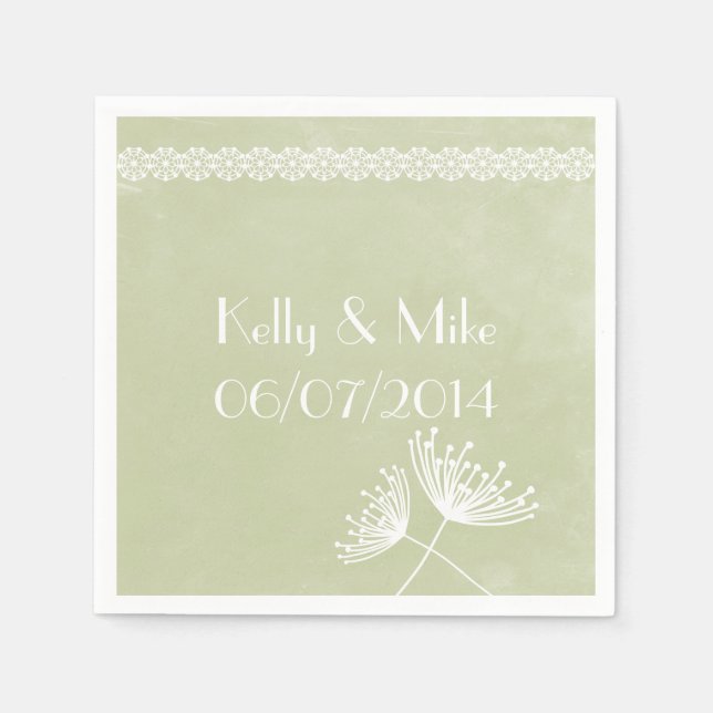 Serviettes En Papier Dentelle de Sage et serviettes de Mariage Floral (Devant)