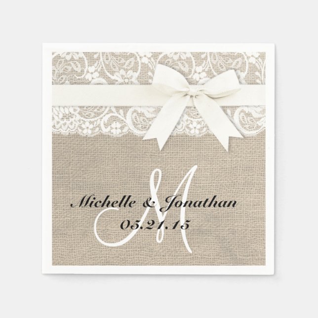 Serviettes En Papier Dentelle et Burlap Mariage rustique Napkin blanc (Devant)