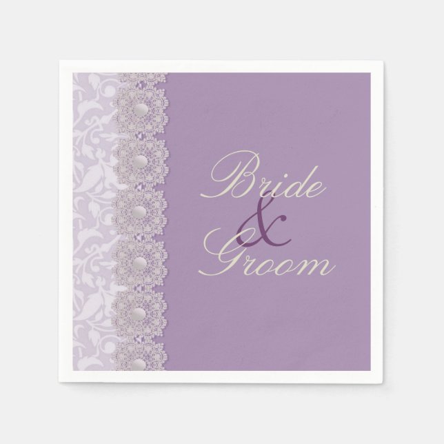 Serviettes En Papier Dentelles et perles Lavande de mariage personnalis (Devant)